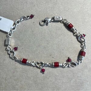 Elegant Silver Heart Bracelet with Red Accents